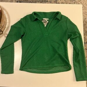 Long sleeve mesh green top